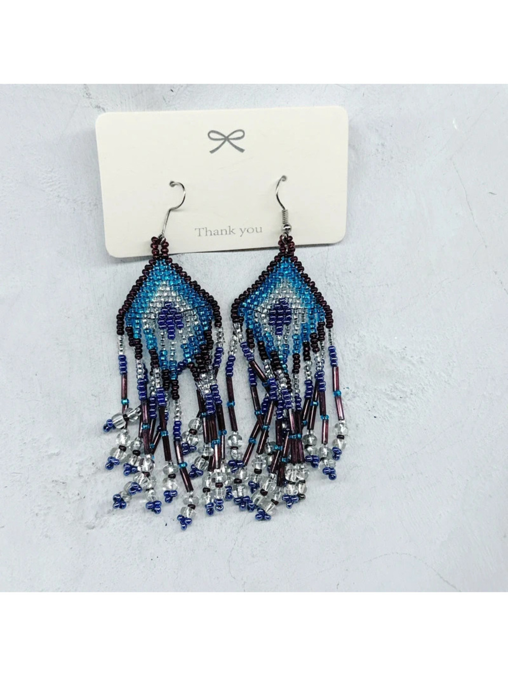 361u. Purple and Teal Seed Bead Statement Earrings